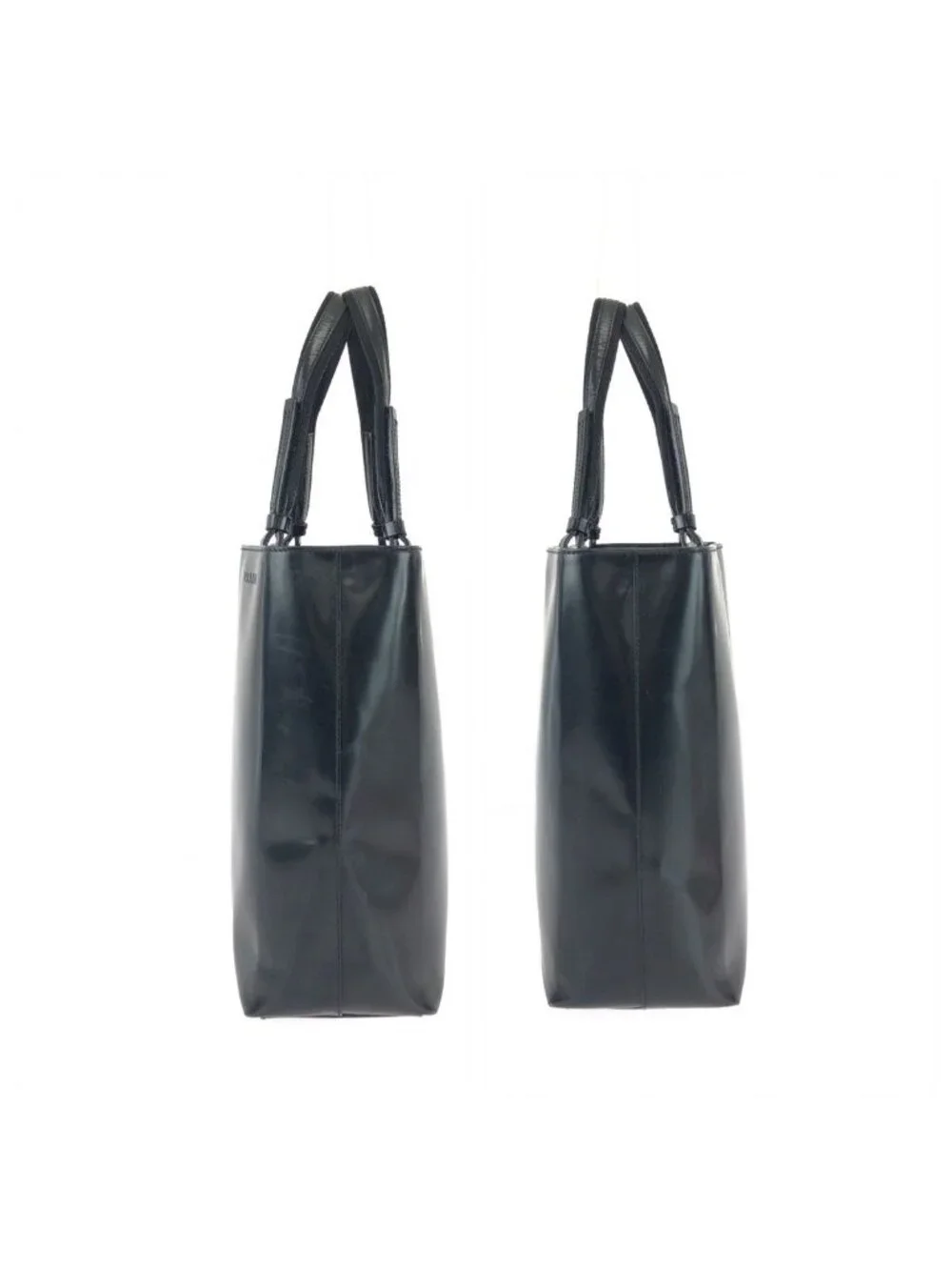 Prada Black Silver Patent Leather Tote Bag